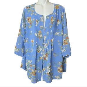 Daniel Rainn Blue Floral Blouse 3/4 sleelves T2